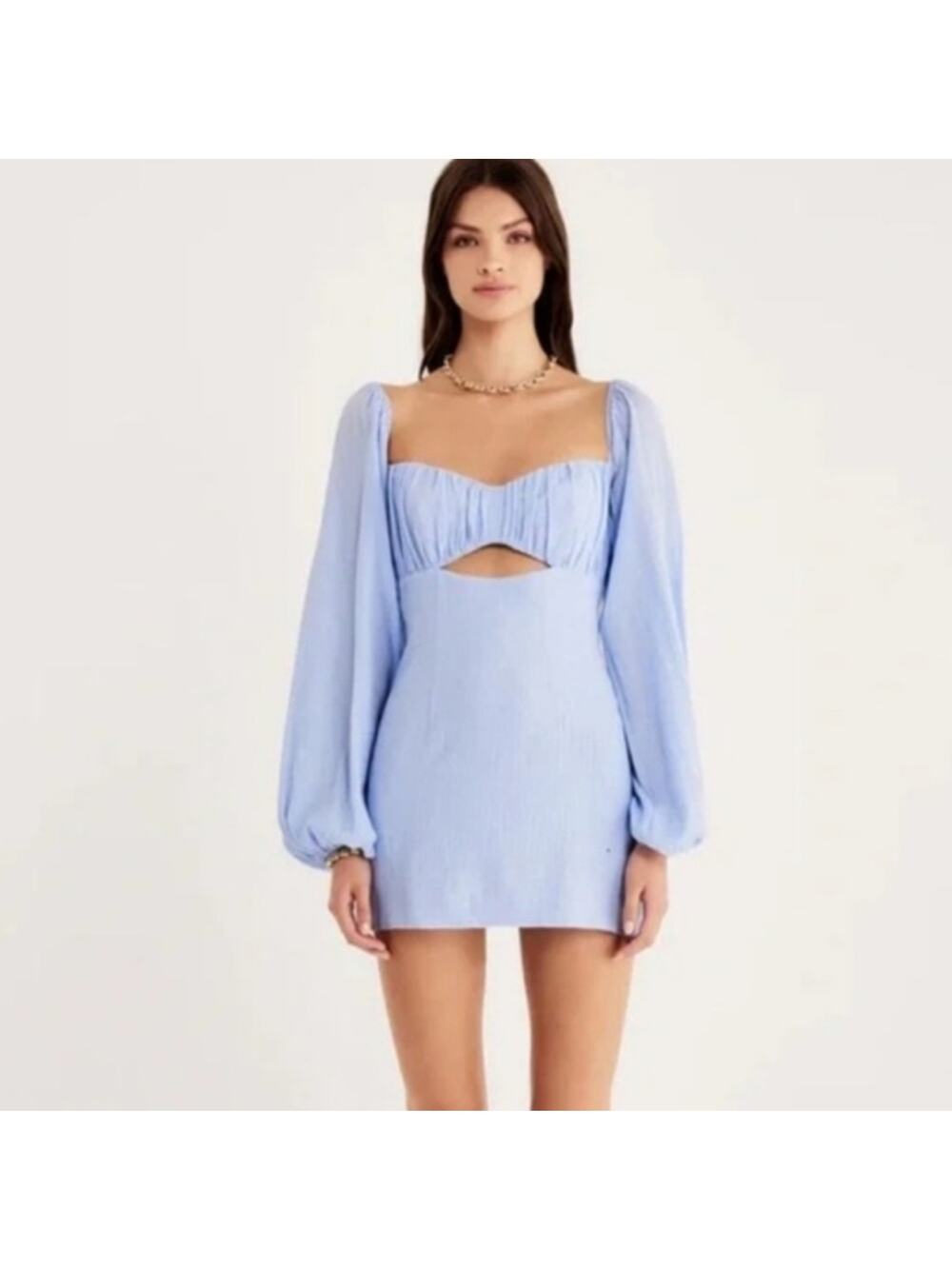 Rumer The Label Camille Mini Dress Blue Cutout Puff Sleeve Coquette NWT Small